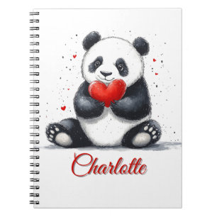 Cute Panda Holding Heart with Customizable Name Notebook