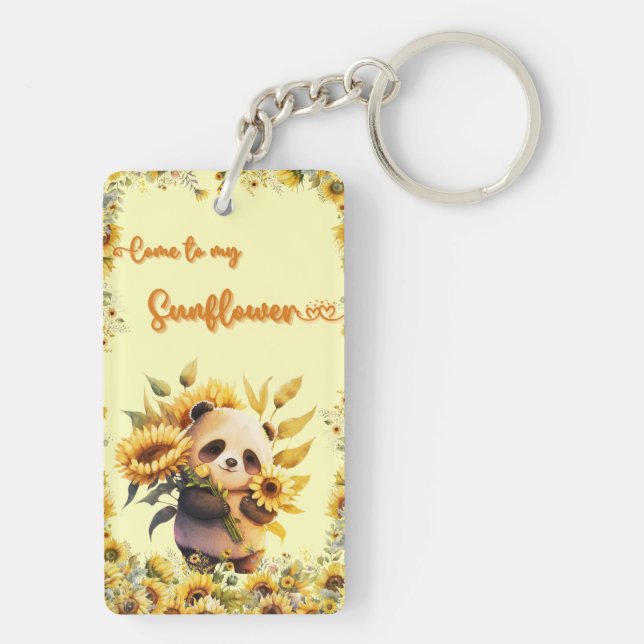 Cute Panda Holding Sunflowers | Acrylic Keychain (Back)