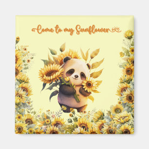 Cute Panda Holding Sunflowers Square Magnet