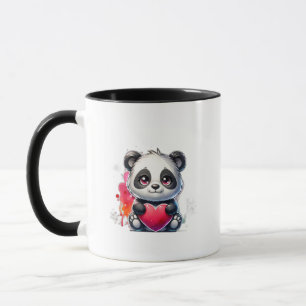 Cute panda hugging a heart mug