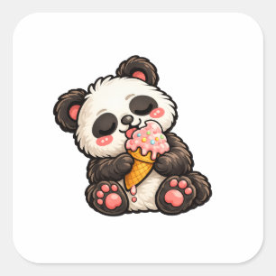 Cute Panda Ice Cream Square Sticker