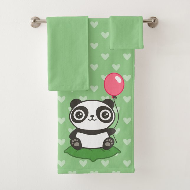 Cute Panda Illustration Bath Towel Set (Insitu)