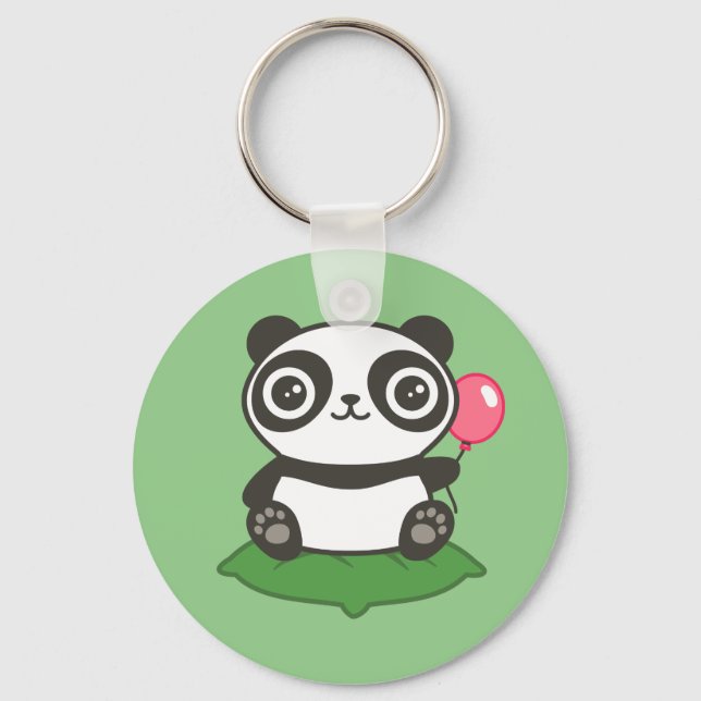 Cute Panda Illustration Keychain (Front)