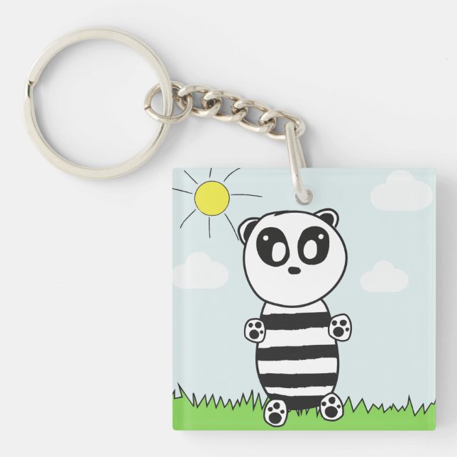 Cute Panda Illustration Keychain (Front)