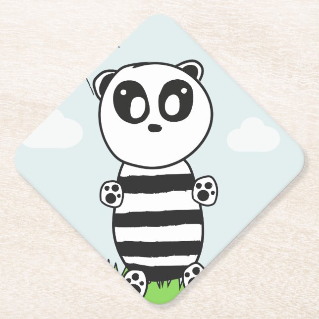 Cute Panda Illustration Paper Coaster (Front)