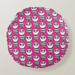 Cute Panda Illustration Round Pillow