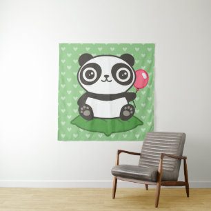 Cute Panda Illustration Tapestry