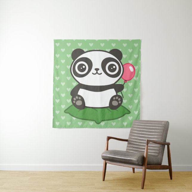 Cute Panda Illustration Tapestry (In Situ)