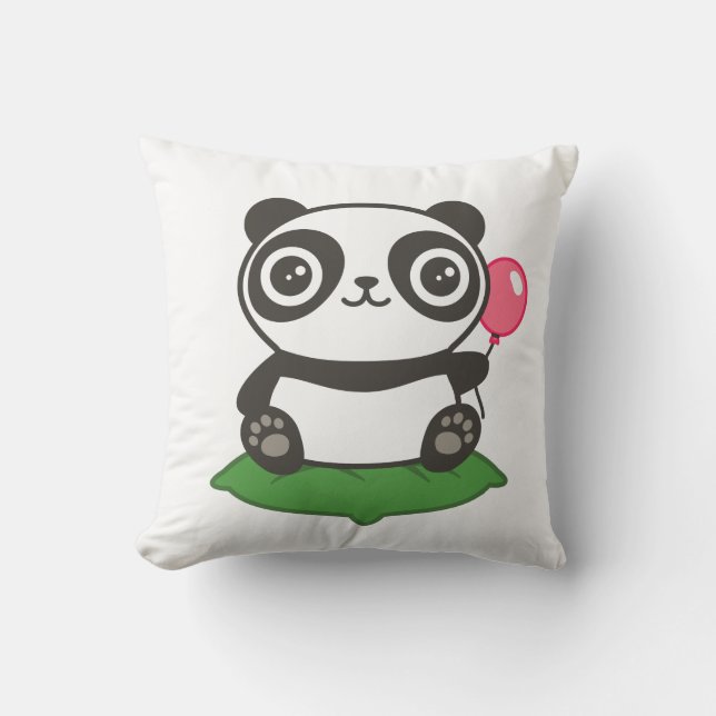 Cute Panda Illustration Throw Pillow (Front)