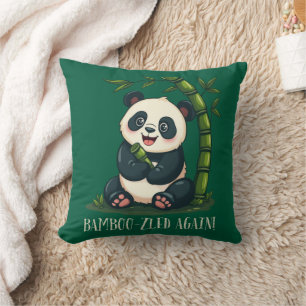 Cute Panda Illustration Whimsical Bamboo Pun Art Throw Pillow