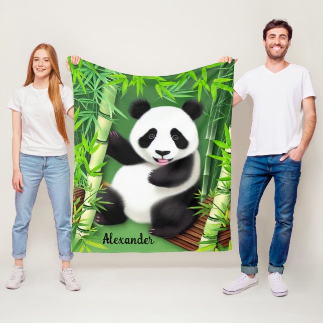 Cute Panda In A Bamboo Forest Fleece Blanket (In Situ)