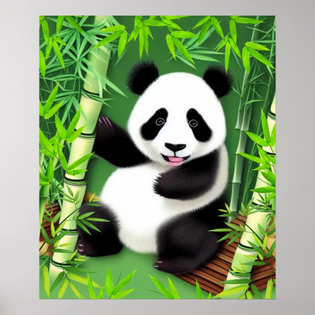 Cute Panda In A Bamboo Forest Poster (Front)