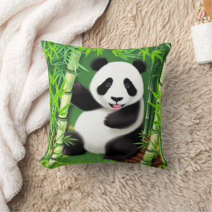 Cute Panda In A Bamboo Forest Throw Pillow