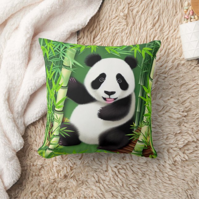 Cute Panda In A Bamboo Forest Throw Pillow (Blanket)