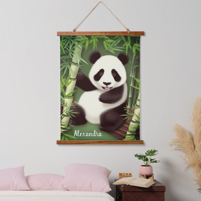 Cute Panda In Bamboo Forest Hanging Tapestry (Bedroom)