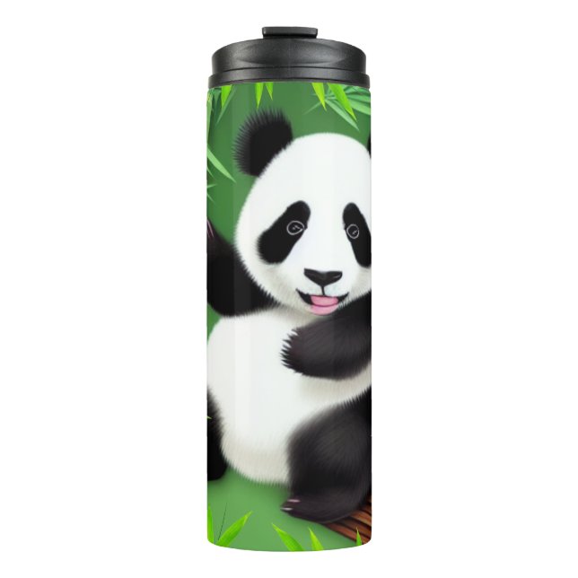 Cute Panda In Bamboo Forest Thermal Tumbler (Front)