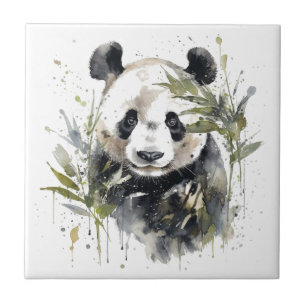 Cute panda in between bamboo water colour tile