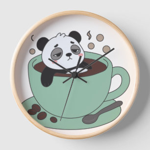Cute Panda In Coffee Cup Coffee Lover Gift Clock