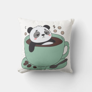 Cute Panda In Coffee Cup Coffee Lover Gift Throw Pillow