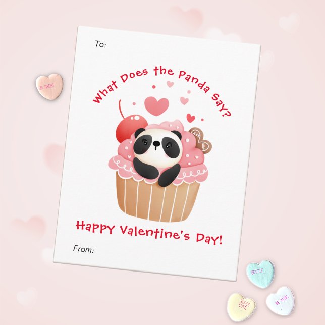 Cute Panda in Cupcake Custom Kids Valentine's Day Holiday Card (Creator Uploaded)