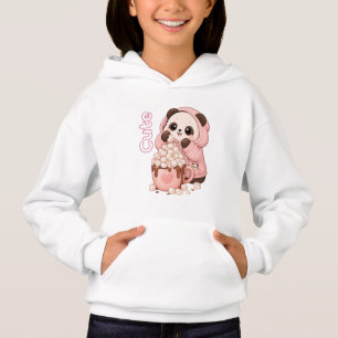 Cute Panda in Pink Hoodie with Hot Chocolate