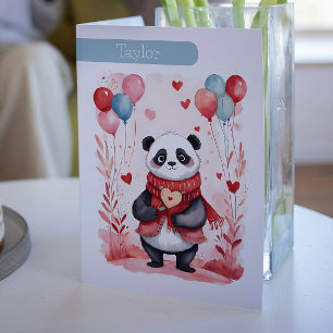 Cute Panda Love Heart Personalized Valentine Holiday Card