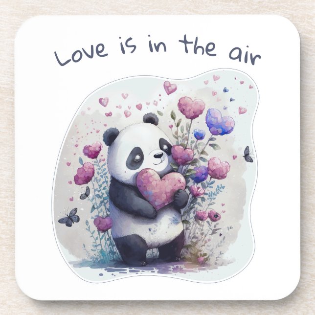 Cute Panda Love Heart Valentine  beverage coaster (Front)