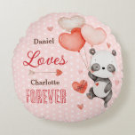 Cute Panda Love Red Heart Balloons Valentine's Round Pillow<br><div class="desc">This throw pillow keepsake features an adorable panda bear holding heart-shaped balloons with a space to write your love message. Perfect as a Valentine’s Day gift, anniversary surprise, a thoughtful way to show your love, this pillow is a lovable reminder of the joy you share. Cuddle up in style with...</div>