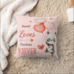 Cute Panda Love Red Heart Balloons Valentine's Throw Pillow<br><div class="desc">This throw pillow keepsake features an adorable panda bear holding heart-shaped balloons with a space to write your love message. Perfect as a Valentine’s Day gift, anniversary surprise, a thoughtful way to show your love, this pillow is a lovable reminder of the joy you share. Cuddle up in style with...</div>