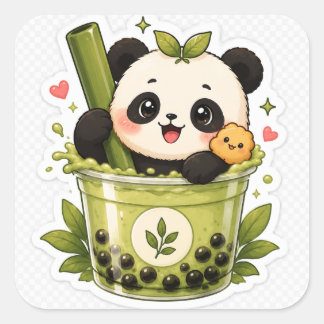 Cute Panda Matcha Bubble Tea Sticker | Kawaii Anim