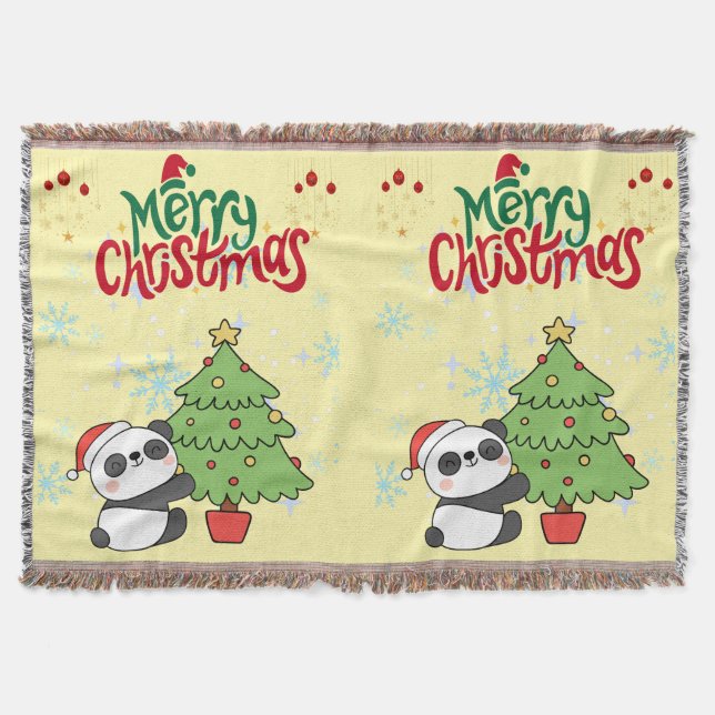 cute panda merry Christmas blanket (Front)