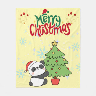 cute panda merry Christmas blanket
