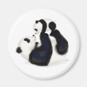 Cute panda mother and cub round magnet