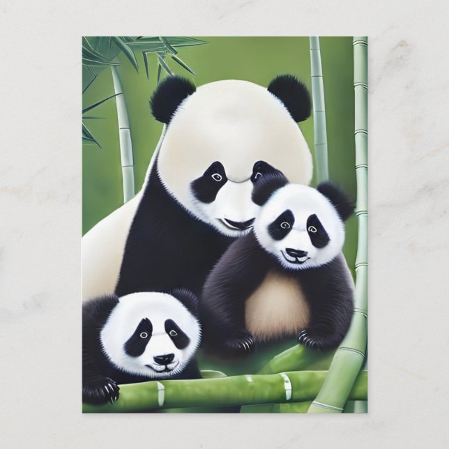 Cute Panda Mother And Cubs AI Creation Postcard (Front)
