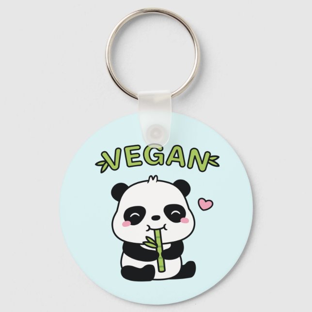 Cute Panda Munching Bamboo Vegan Keychain (Front)