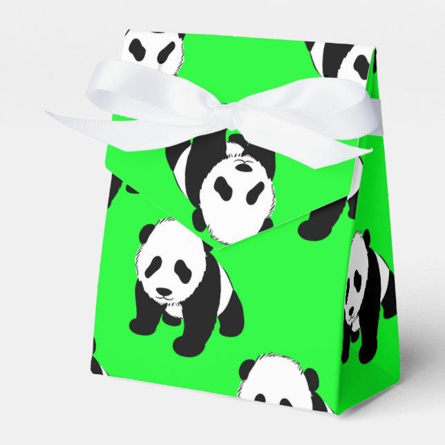 Cute Panda; Neon Green, Black & White Favor Box (Front Side)
