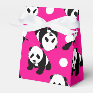 Cute Panda; Neon Pink, Black & White Polka Dots Favor Box