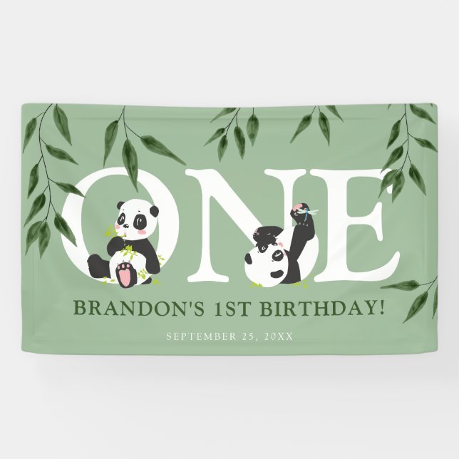 Cute Panda Neutral 1st Birthday Party Banner (Horizontal)