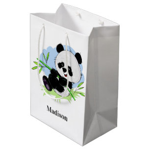 Cute Panda nom personnalisé moyen sac cadeau
