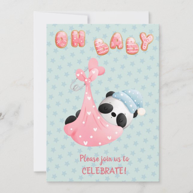 Cute Panda ours fille Baby shower Invitation (Devant)