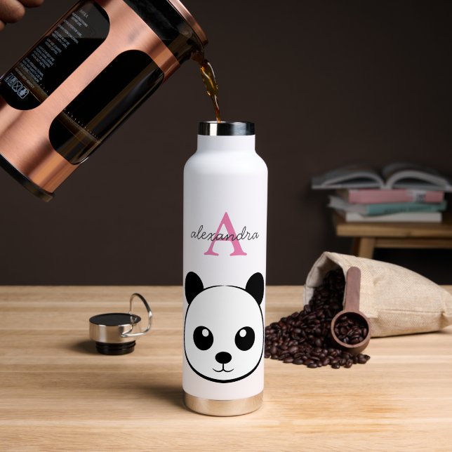Cute Panda Ours Personnalisé Monogramme Bouteille  (Café (pivoté))
