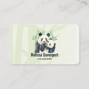 Cute Panda Pair & Bamboo Watercolor Business Card