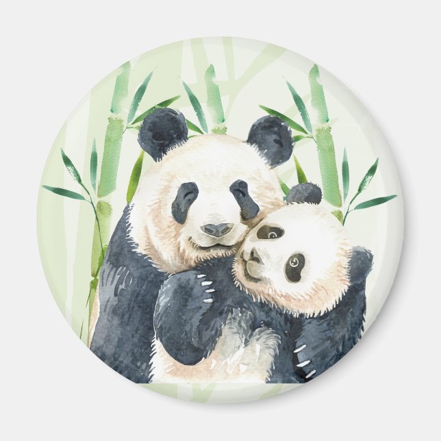 Cute Panda Pair & Bamboo Watercolor Magnet (Front)