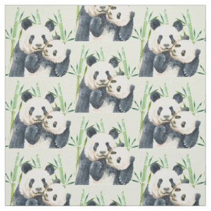 Cute Panda Pair & Bamboo Watercolor Pattern Fabric