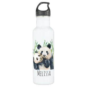 Cute Panda Pair in Bamboo Watercolor 710 Ml Water Bottle