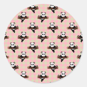 Cute Panda Pattern on Pink – Kawaii Seamless Classic Round Sticker
