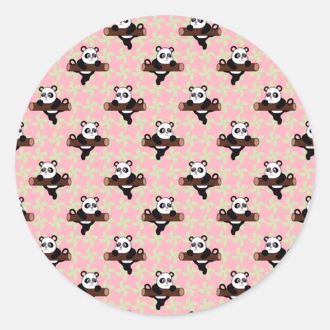 Cute Panda Pattern on Pink – Kawaii Seamless  Classic Round Sticker (Front)