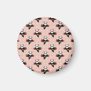 Cute Panda Pattern on Pink – Kawaii Seamless  Magnet
