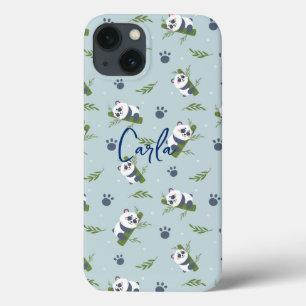 Cute Panda Pattern Personalized Name iPhone 13 Case