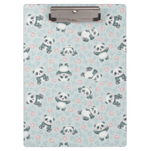 Cute Panda Paws and Bamboo Seamless Pattern Clipboard